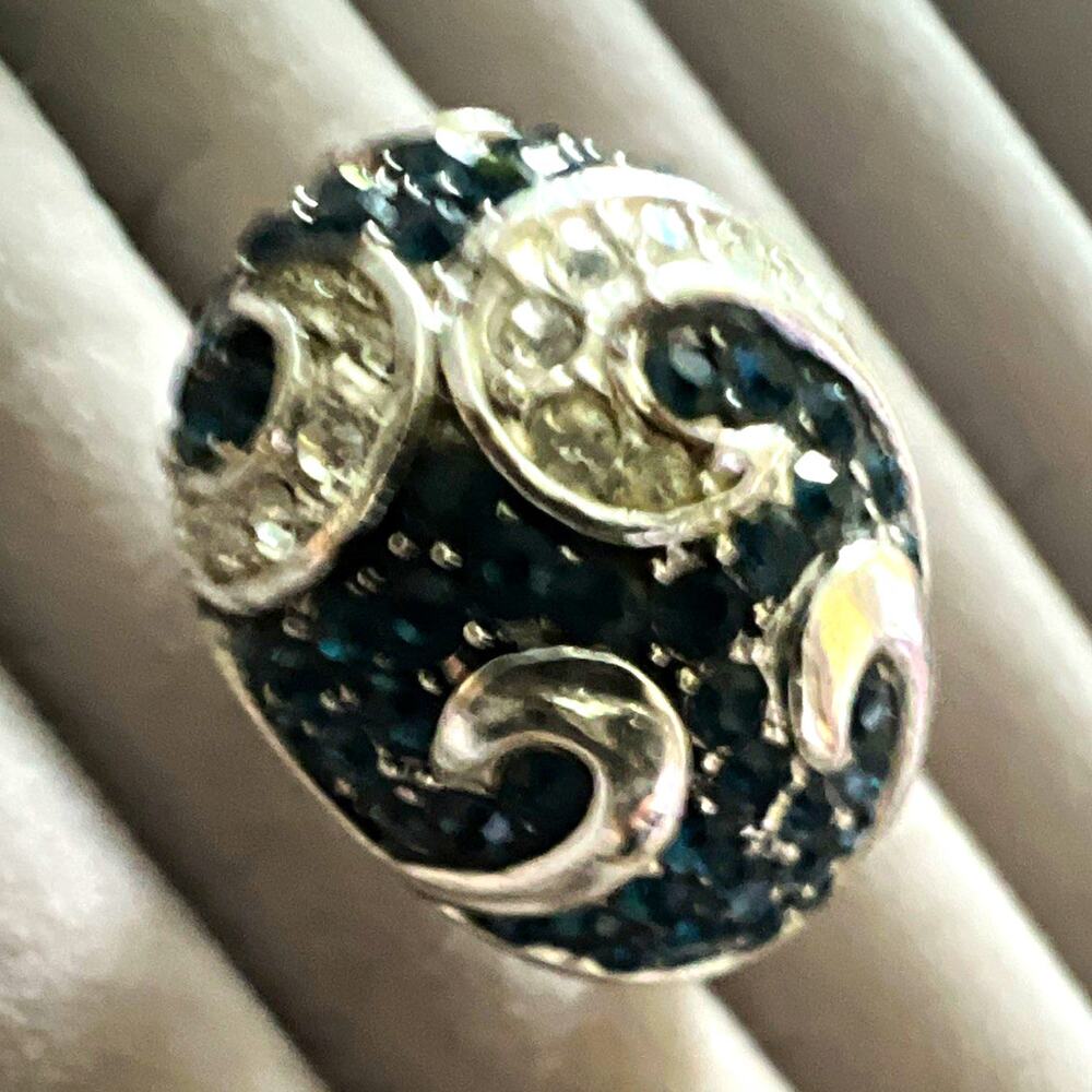Vintage Tia Maria Silver Tone Dome Cocktail Ring Black Round PavéCrystals -6.5